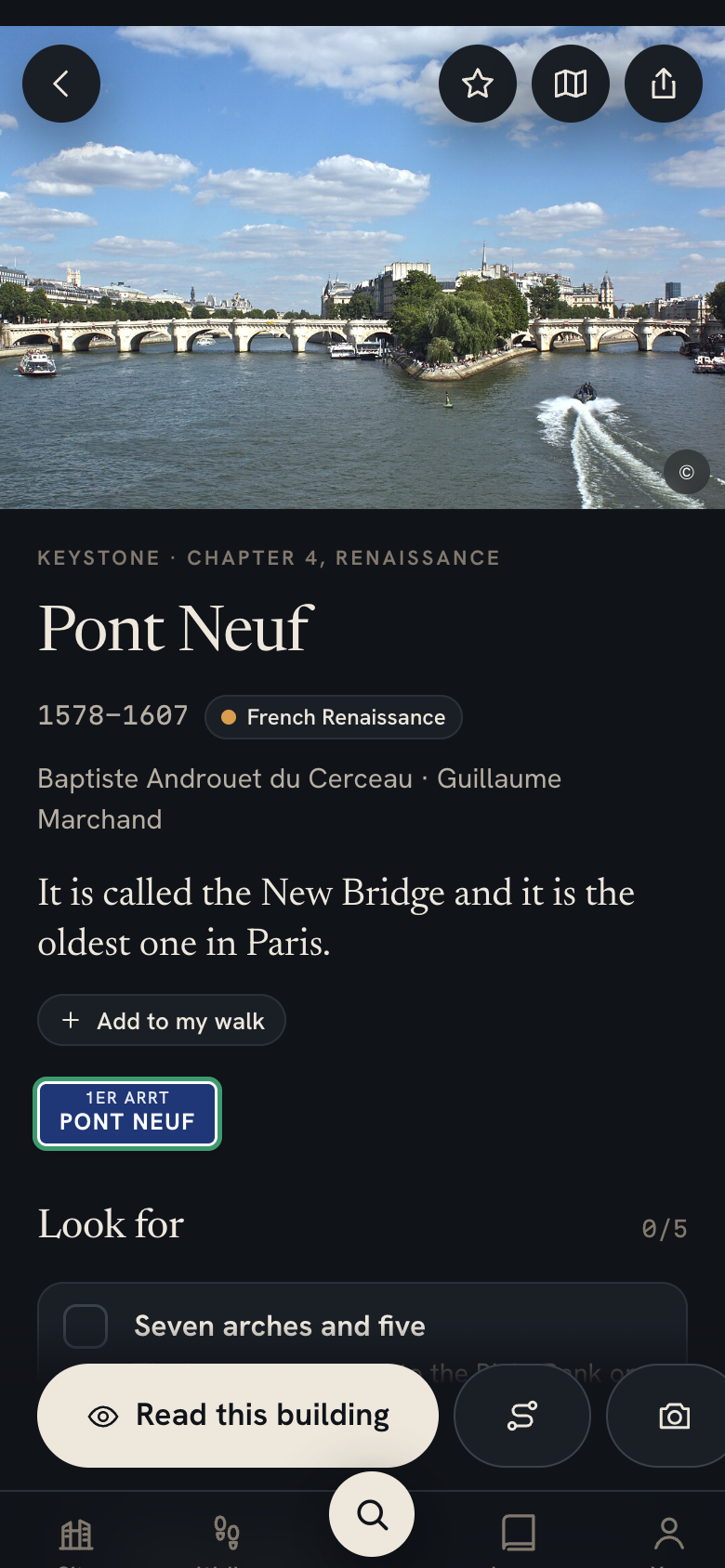 Pont Neuf page with the then-and-now slider